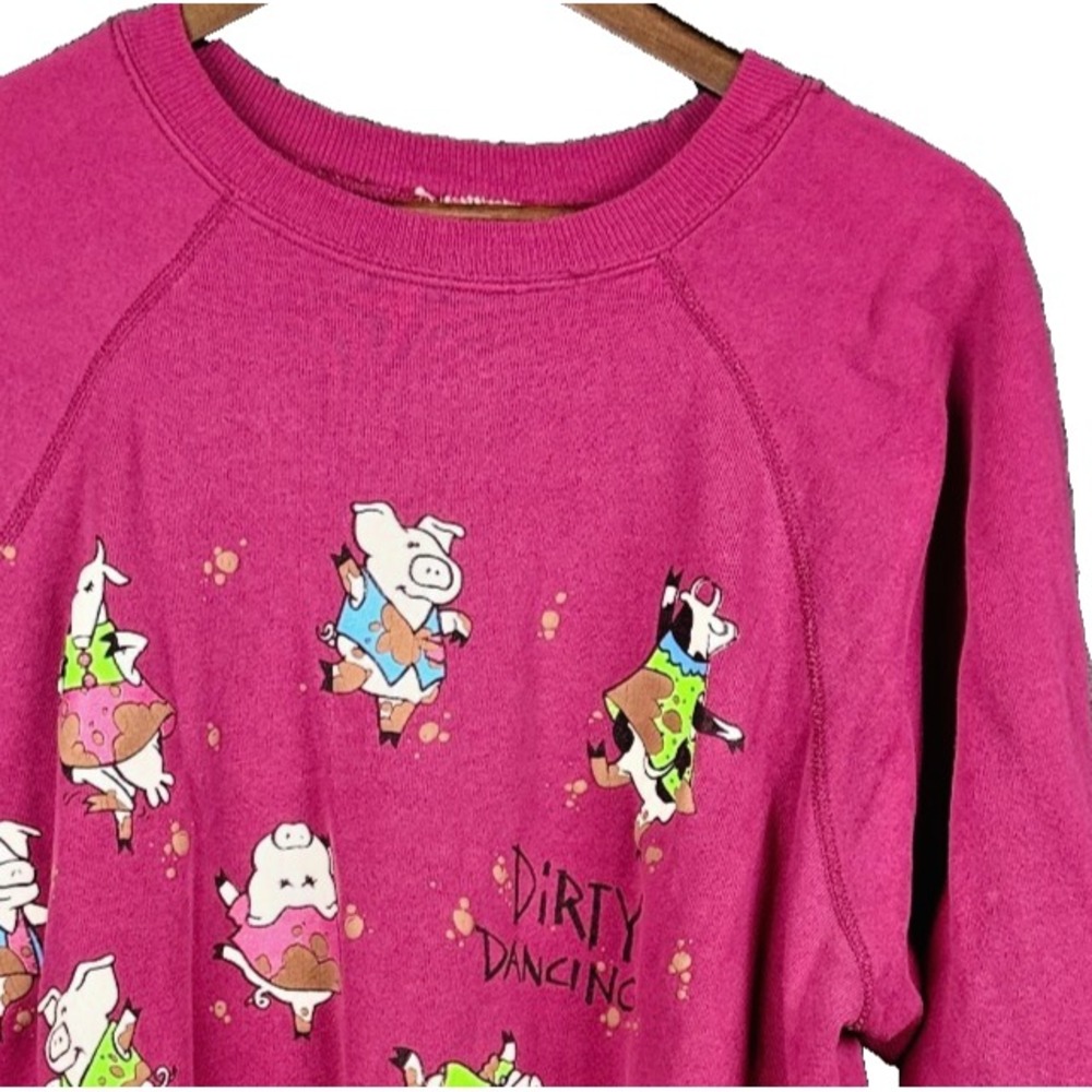Vintage Dirty Dancing Graphic Sweatshirt Pink Dancing Pigs Cows Crewneck Pullove